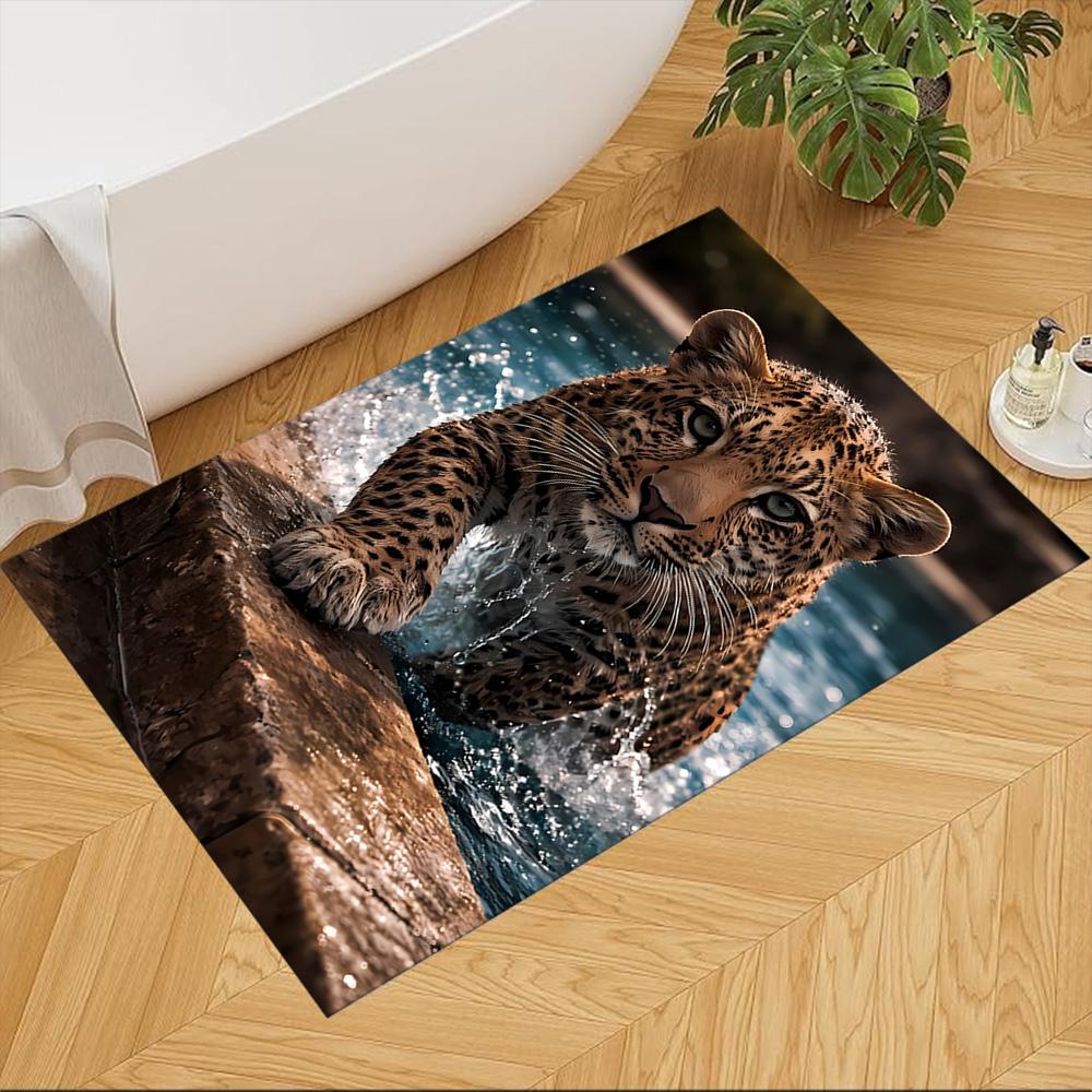 Leopard Emerging From Water Non-Slip Home Carpet Design for Office Decor Living Room Bedroom Gift