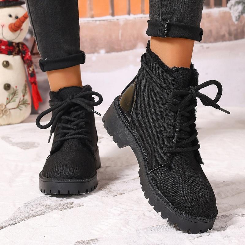 Fashion Short Plush Flats Ankle Boots Warm Women Shoes 2024 Trend Brand New Lace-up Sneakers Cozy Casual Motorcycle Boots Botas M