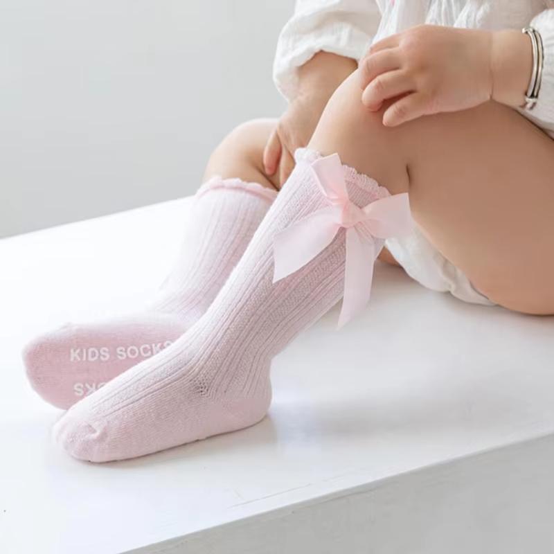

Bow Baby Long Socks Spring Autumn Kids Knit Stockings Non-slip Princess Girls Knee High Sock Solid Cotton Newborn Footwear 0-3Y S