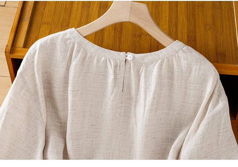 Women's Summer 2026 Imitation Han Linen Short-Sleeve T-Shirt - Artistic Solid Color Design