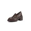 Women's 2025 Autumn/Winter Chunky Heel Genuine Leather Loafers - Thick-Soled Petite Versatile Shoes