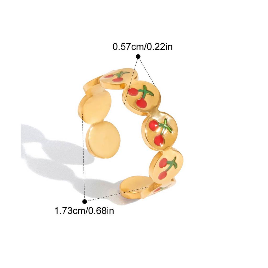 Yori Arrivals Oil Dripping Cherry Adjustable Open Ring 18K Golden PVD Plated Stainless Steel Summer Popular Charm Jewelry Gift
