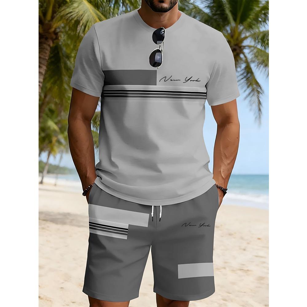 Sommeranzug 3D-Druck Herren Freizeit Kurzarmanzug Geeignet für Sportanzug Herren Rundhals Kurzarm Oberteil Und Shorts