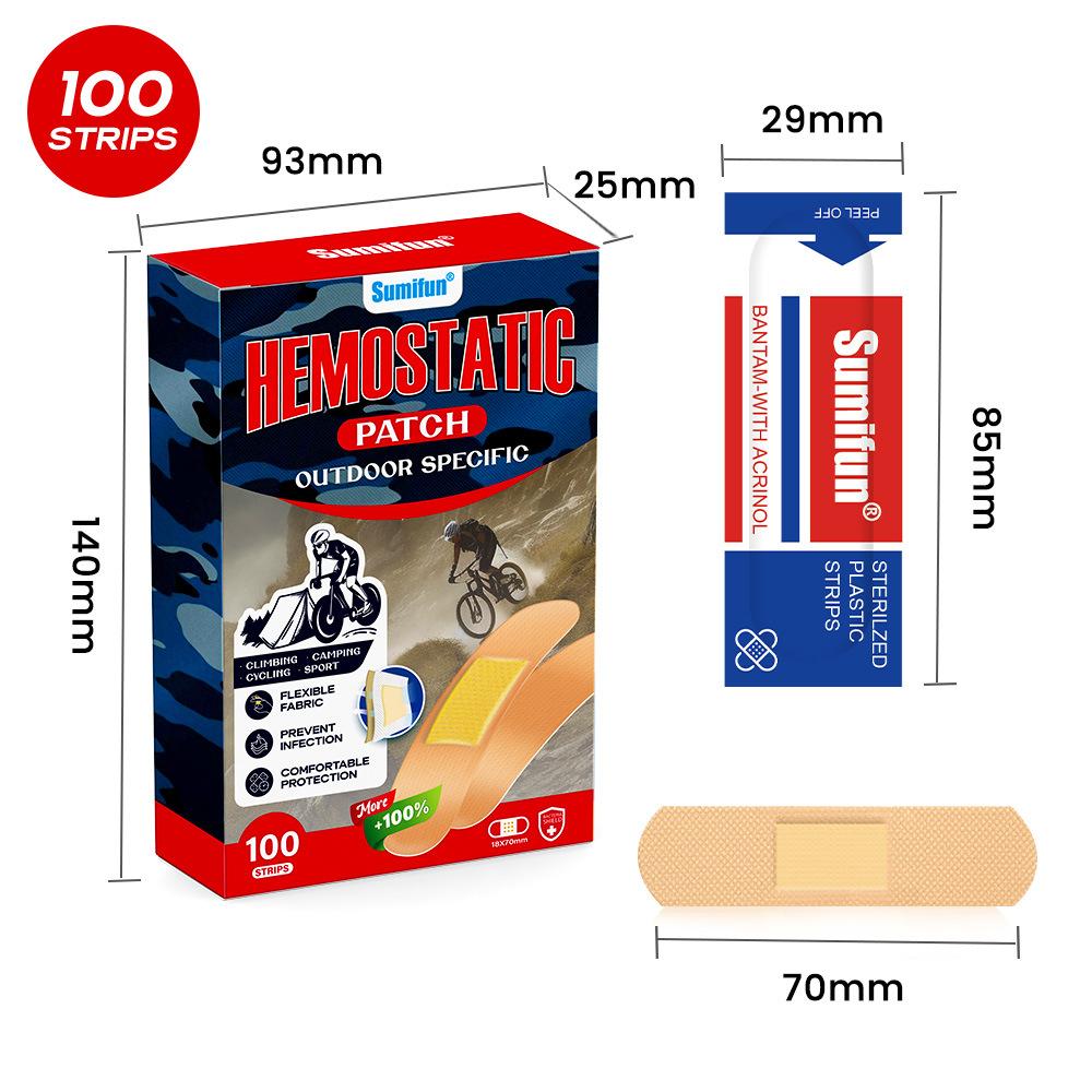 

Sumifun 100 шт. Пластырь Гемостатический Адгезивные повязки Водонепроницаемый Дышащий Гемостатические наклейки Выживание Первая помощь Пластырь для ран Водонепроницаемый 1 Box(100 PCS)