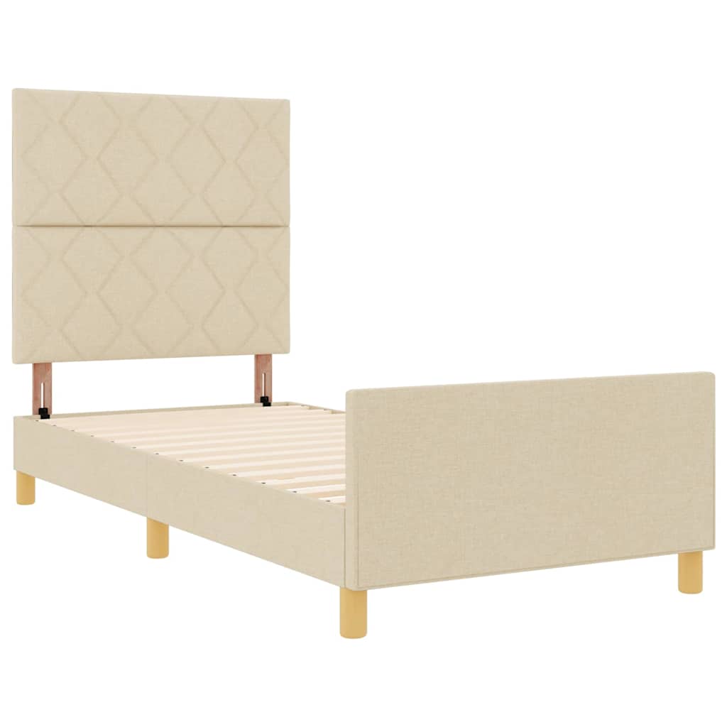Bed Frame with Headboard Cream 90 X 190 Cm Fabric