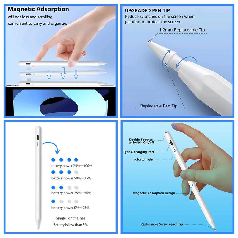 #For Pencil 2 1 Palm Rejection Power Display iPad Accessories iPad Pro 11 12.9 Air Mini Stylus Pe