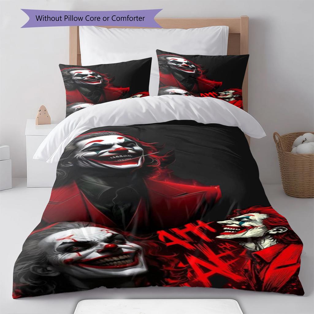Joker Clown Pattern Bedding Quilt Set Quilt Cover Pillowcase Home Decoration Gift (1 * Duvet Cover + 2 * Pillowcase, Without Core)