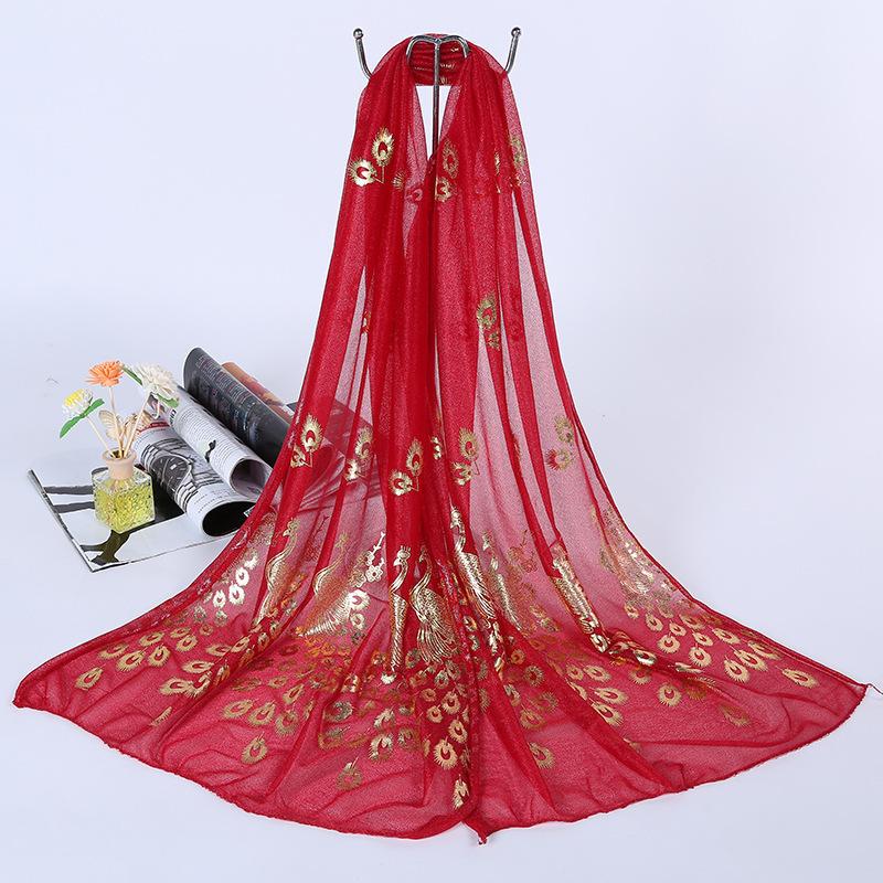 WTEMPO Women Multi-color Peacock Flower Long Scarf Wrap Chiffon Shawl