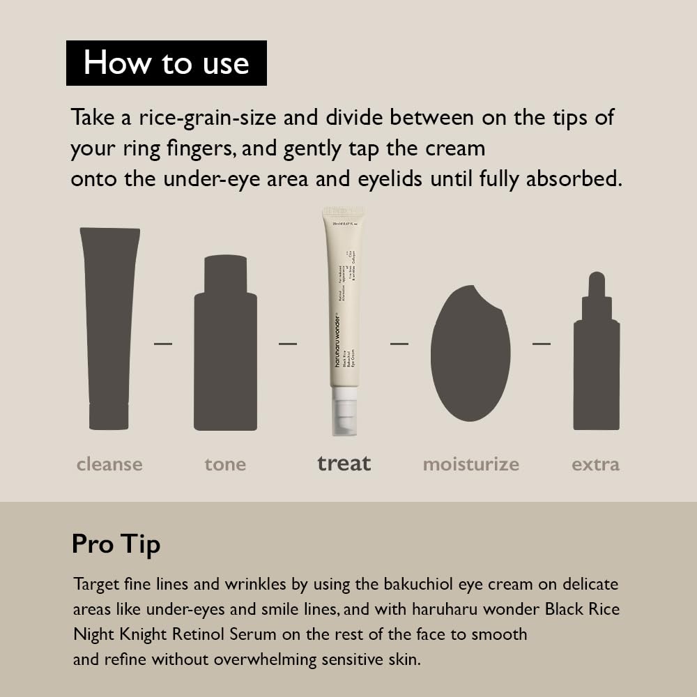 Haruharu Wonder Black Rice Bakuchiol Eye Cream oz 20ml Natural Retinol Alternative 0.67 fl. / Anti-Wrinkle, Cruelty-Free, EWG-Green