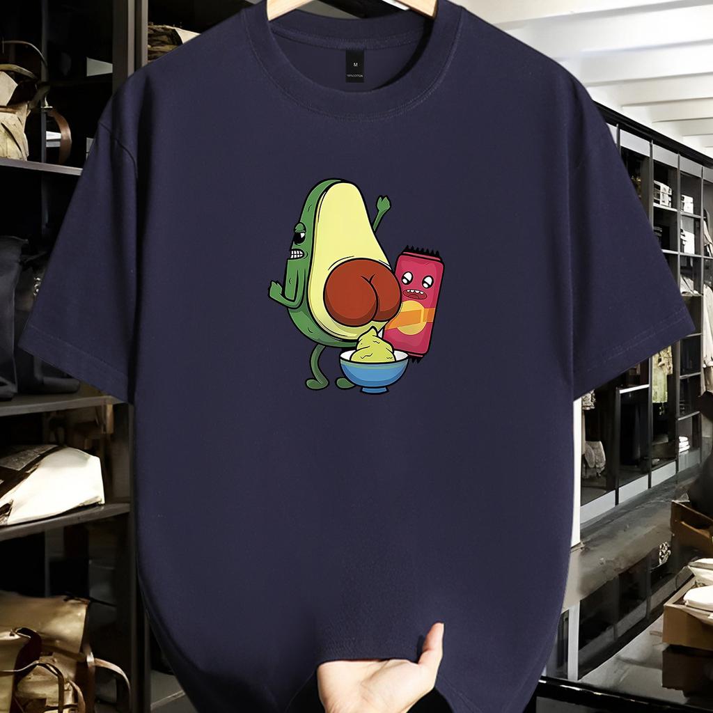 women Casual Fashion Cotton TShirt Short Sleeve Round Neck with Quirky Avocado Kiwi Print Breathable Ideal for Summer Outings
