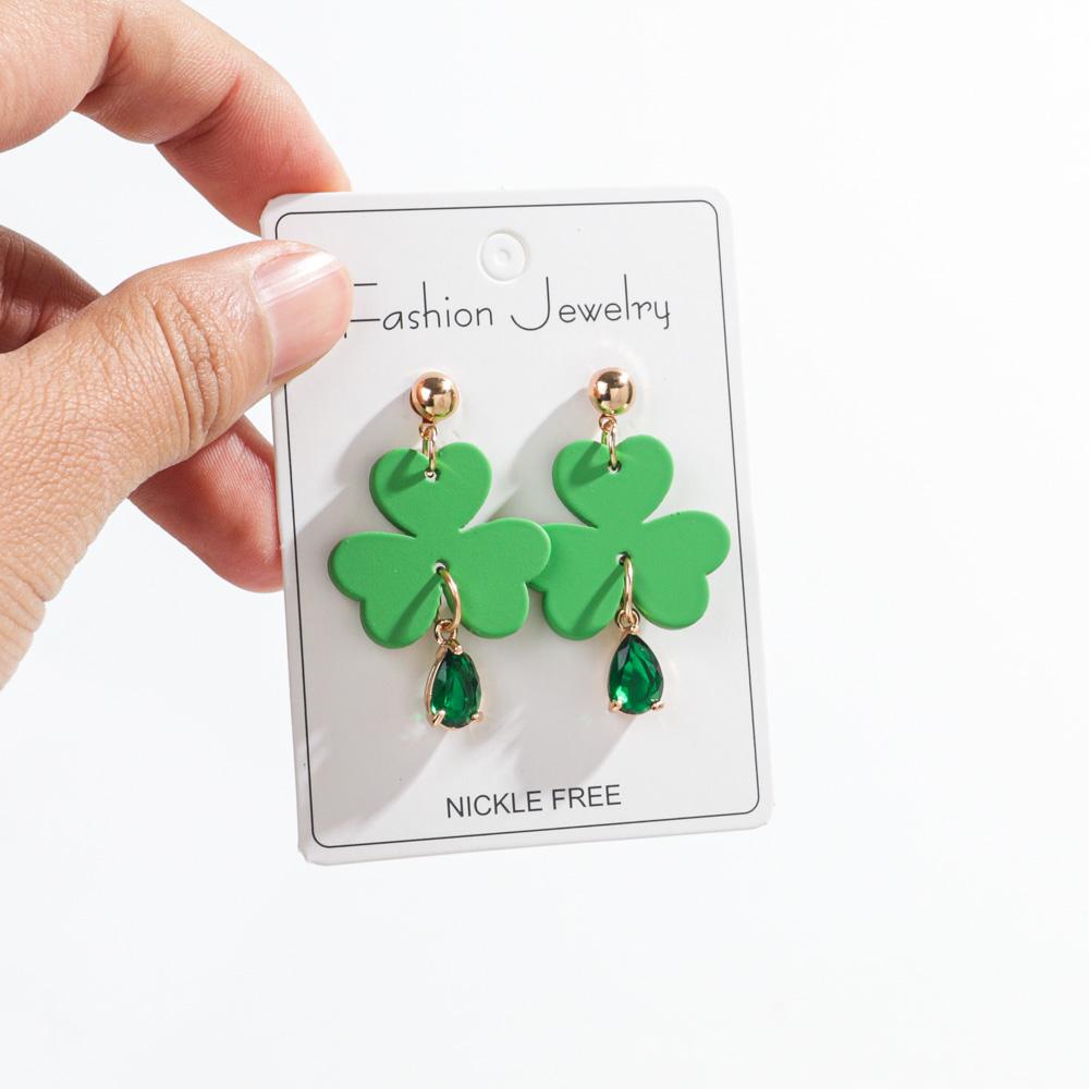 New Trendy Saint Patrick's Acrylic Earring for Women Fashion Green Leaf Geometric Long Drop Earrings Statement Jewelry Gift