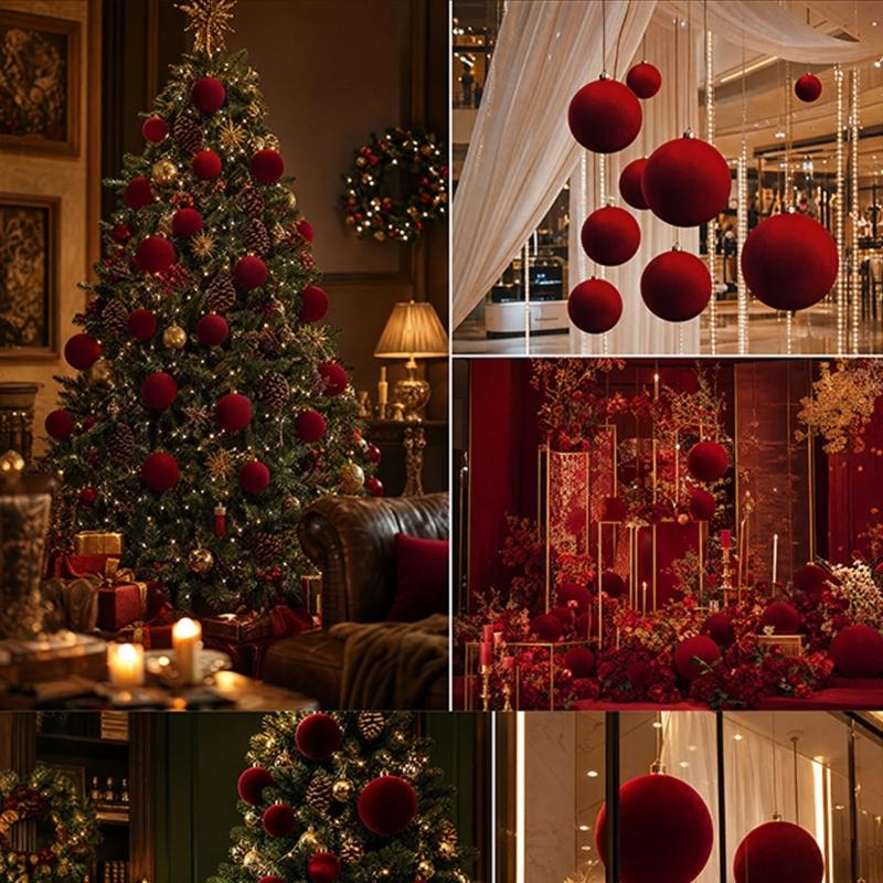 Velvety Christmas Ball Decorations Shatterproof Plastic Decorative Baubles Ornament for Christmas Tree Mantels Staircase