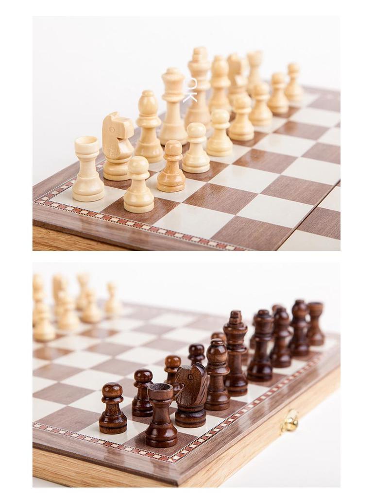 3-in-1 Wooden Folding Chess Set, 30x30 Cm