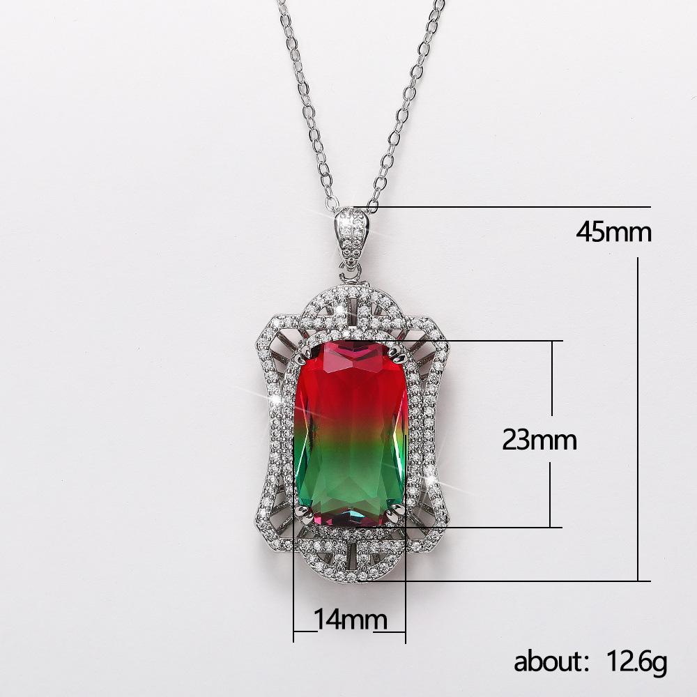 Luxury Color Treasure Tourmaline Color Pendant, Hollow Court Style Gradual Change Color Zircon Necklace, Mother'S Day Gift