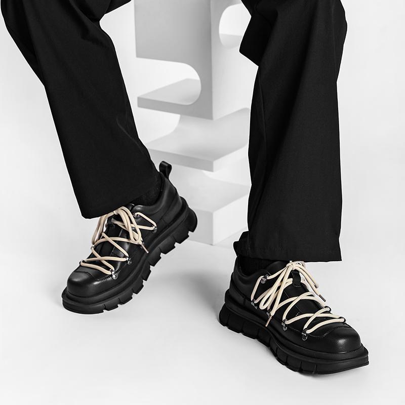 New Men Casual Business Platform Derby Shoes Male Genuine Leather Loafers Slip On Wedding Shoes Harajuku Streetwear