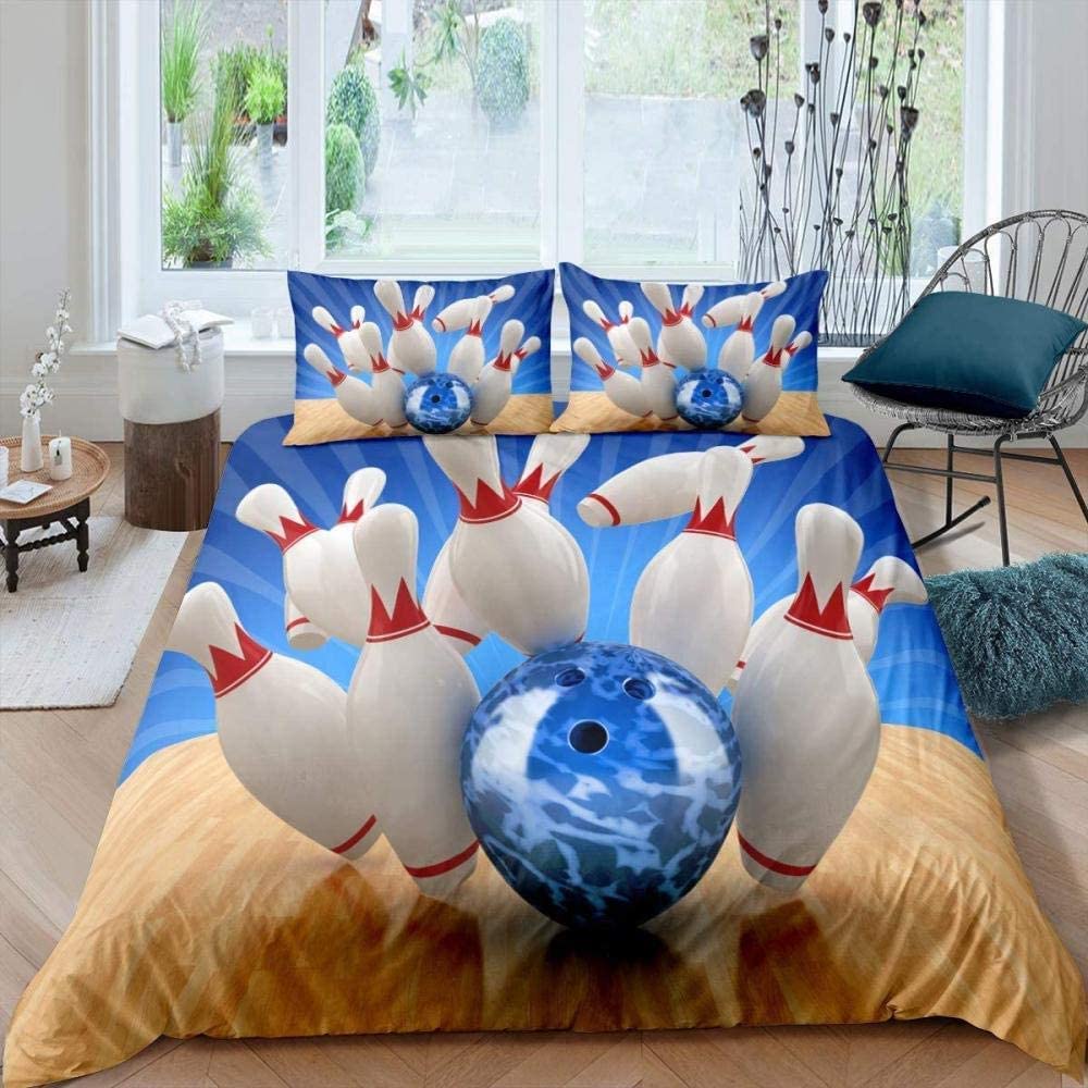 Bowling Bedding Set, Sports Games Comforter Cover Twin Full Size For Kids Boys Girls Children Confetti Colorful Duvet Cover Set