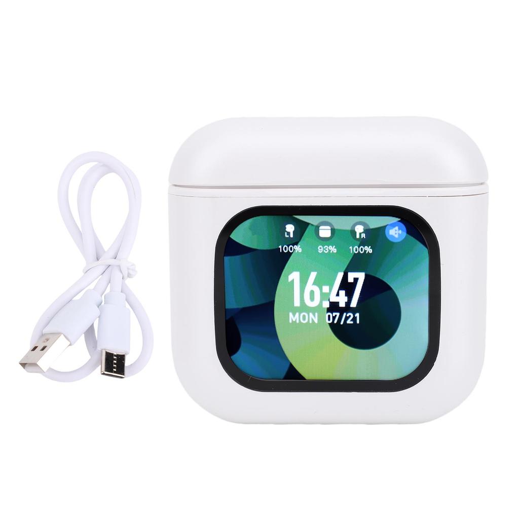 Bluetooth Earbuds Touch Screen Noise Cancelling Wireless Earphones AI Language Translation Remote Camera Control White