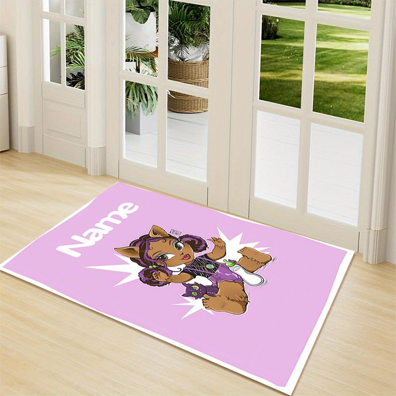 Custom Name Unicorn Pink Flowers Carpet Rug Customizable Soft Washable Anti-Slip Home Living Room Sofa Mats Personalized Rug. 0909122