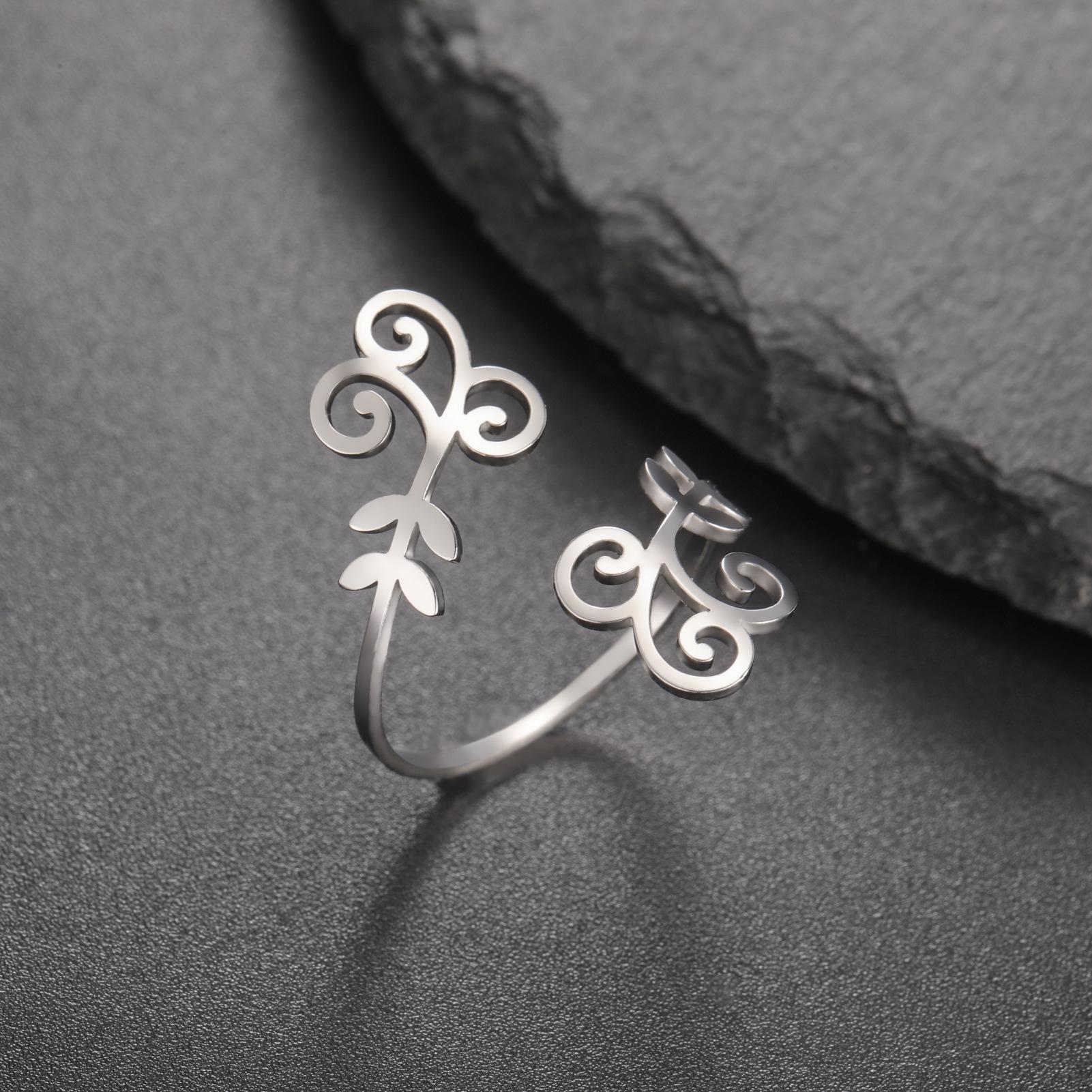 

Филигрань Цветок Лист Открытые Кольца Женские Нержавеющая Сталь Золотого Цвета Регулируемое Кольцо На Палец Элегантный Богемный Ювелирный Подарок