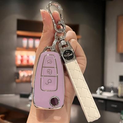 Car Key Case Cover Key Holder with Keychain for Ford Fiesta Focus Galaxy Fusion Mondeo C-Max Kuga Ecosport