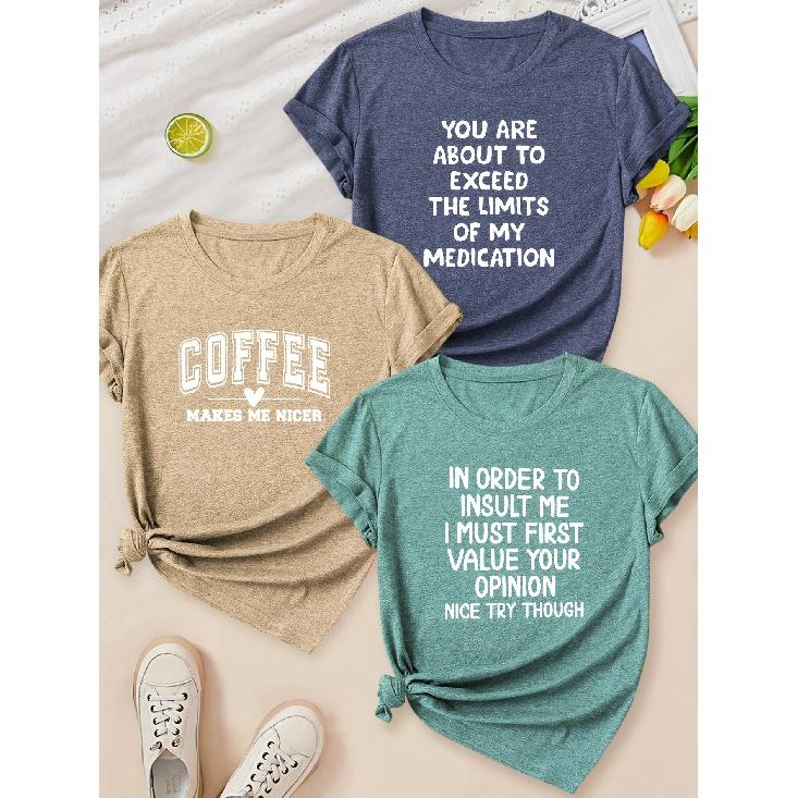 Women's Fashionable Elegant Style Simple Heart Fresh Letter Combination Gift Print Pattern Round Neck3Short-sleeved Shirt T Shirts for Women In