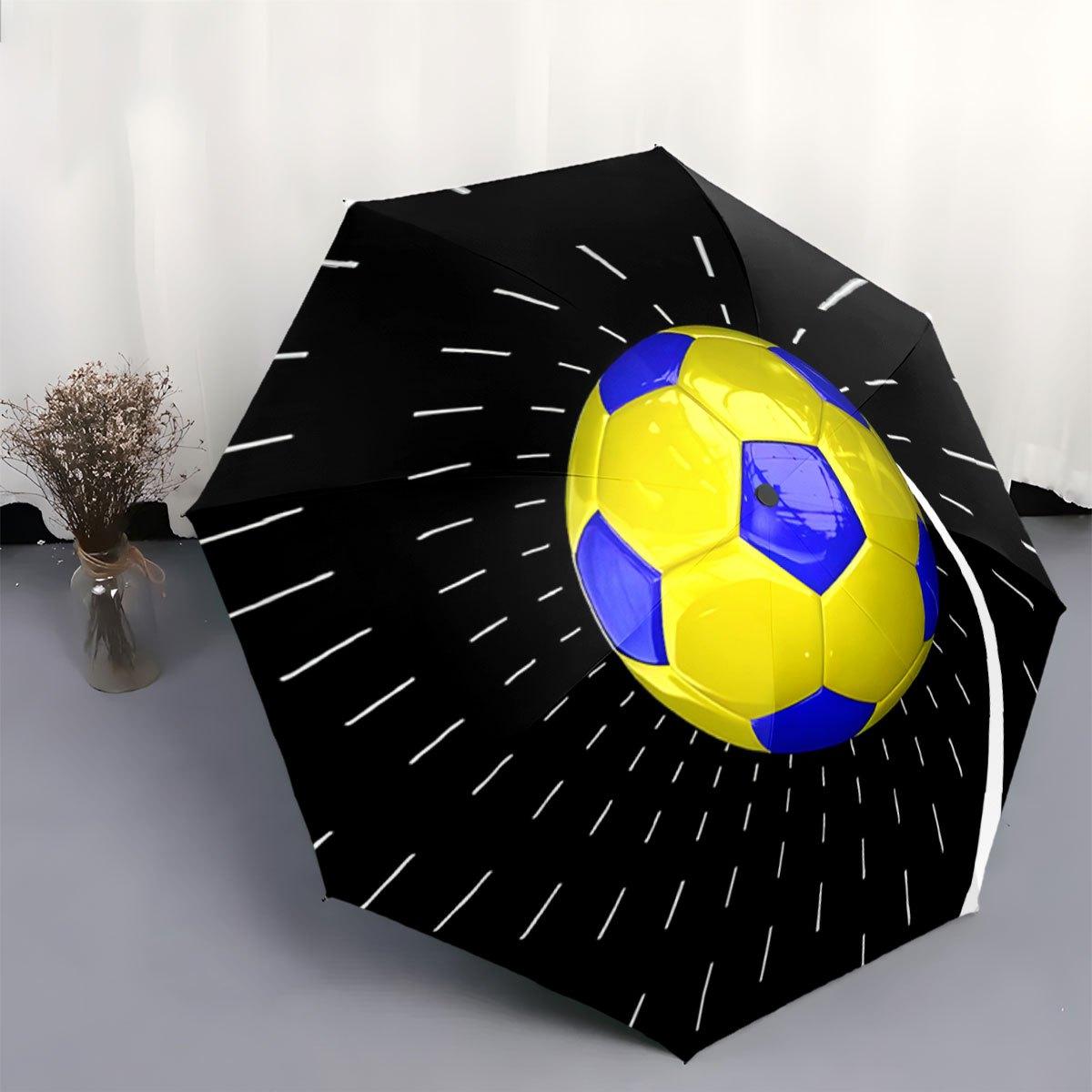 

Portable Folding Umbrella with Large Yellow & Blue Soccer Ball Design - Automatic Open/Close, 8-Rib Sturdy Frame, Compact Trav (as the picture,Iron&8K)