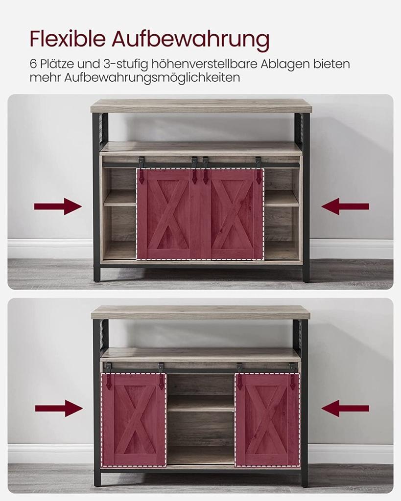 Sideboard, Kitchen Cabinet, Storage Cabinet With 2 Sliding Doors, 33 X 100 X 80 Cm, Adjustable Shelves, Country Style,