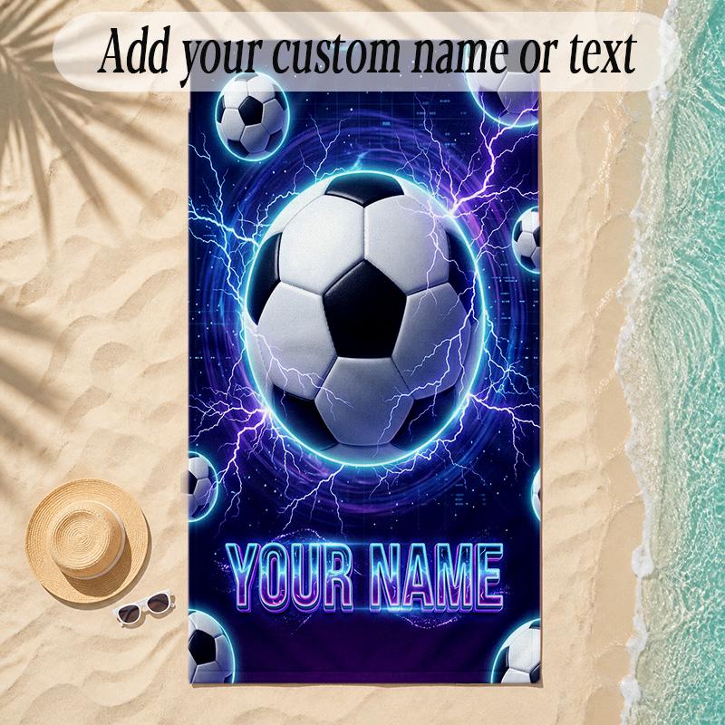 Soccer Theme Soft Beach Towel Personalized Custom Name Text Towel Portable for Beach Pool Travel