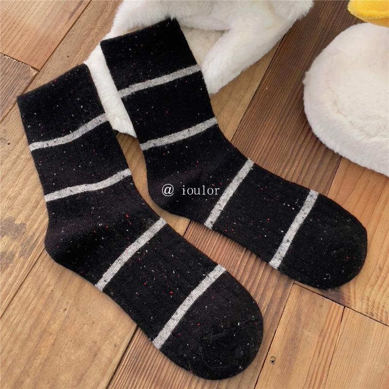 Ladies Autumn Winter Thick Striped Wool Medium Tube Pile Socks