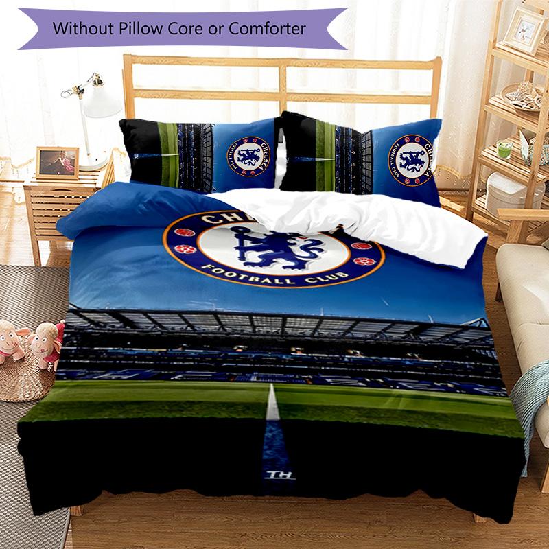 3pcs Chelsea FC Logo Pattern Bedding Set Duvet Cover Set Includes Duvet Cover &pillowcases,perfect All Season Bedroom Decoration&gift