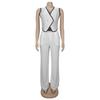 Women's Casual V-neck Button Top & Trousers Two-piece Set - New Fashion Europe/America