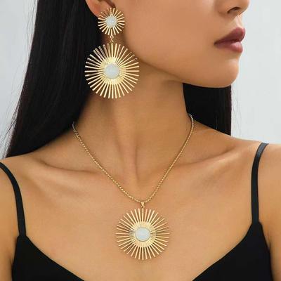 Exaggerated Sunflower Pearl Earrings: European & American Fashionable Metal Circle Design