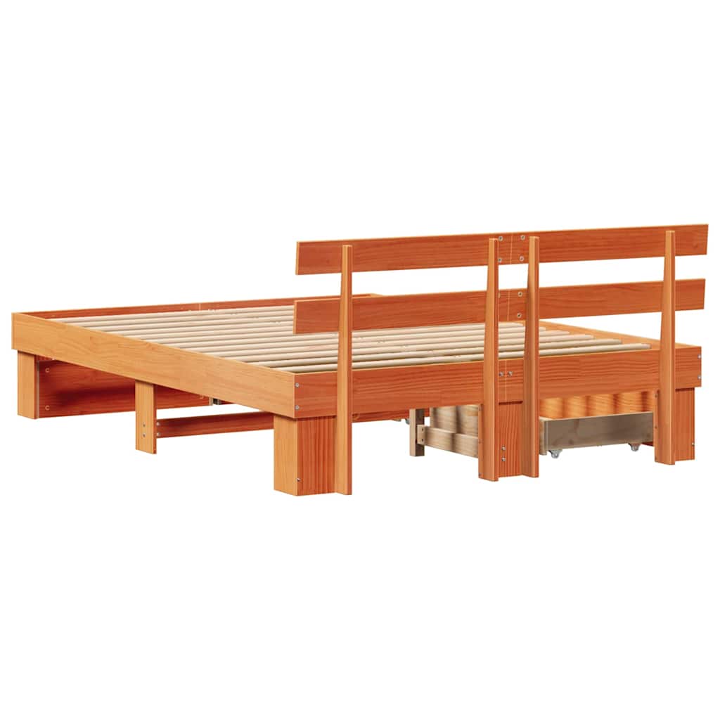 Bed Frame Waxed Brown 160 X 200 Cm Solid Pine Wood