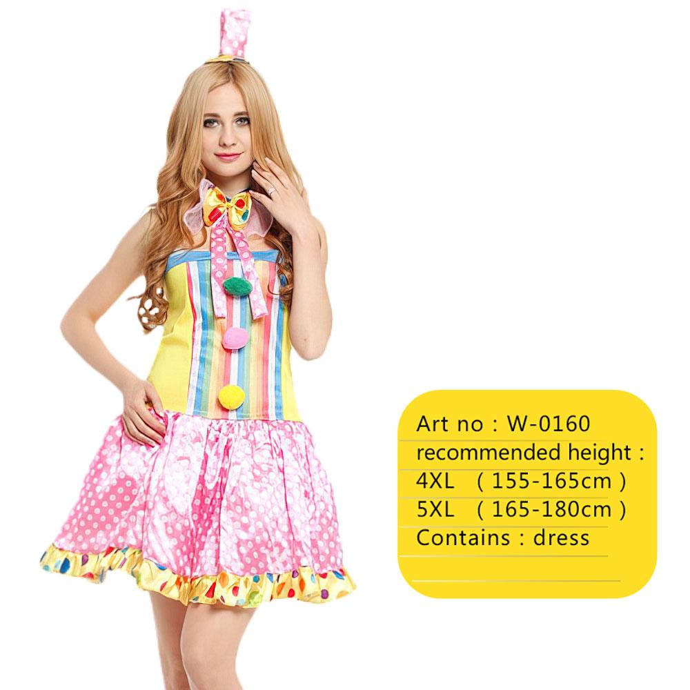 Costume de Clown de Cirque Arc-en-ciel Adulte pour Femmes Joker Rigolo Tenue de Fête d'Anniversaire Carnaval Vêtements Mignons Sans Perruque 4XL(height155-165cm) beige