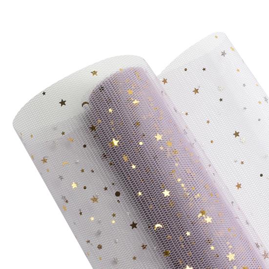 Flower Wrapped Gauze Even Mesh Design with Shiny Star Cuttable DIY Craft Convenient Floral Gift Wrapping Gauze