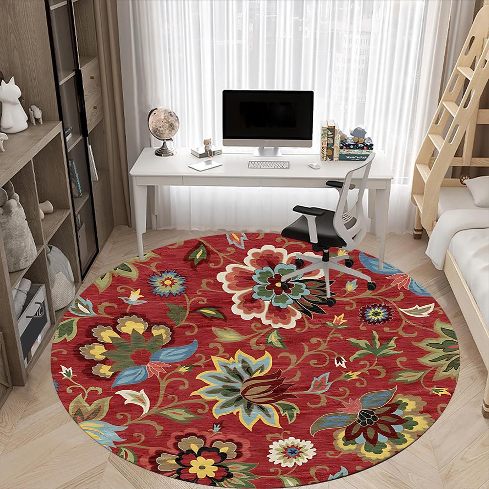 1PC Floral Pattern Chair Carpet for Office, Indoor Non-Slip Washable Carpet, Soft Comfortable Mat For Office Room Yy250930207