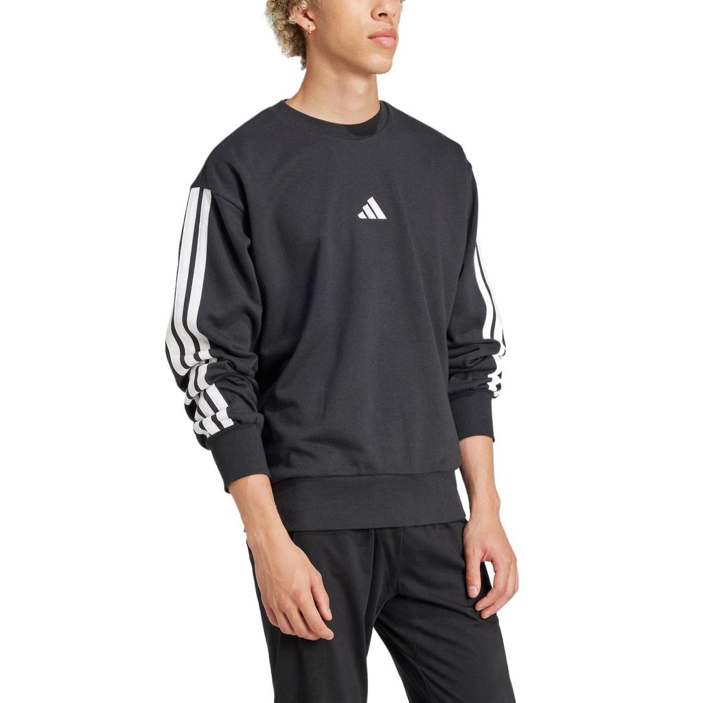 adidas Essentials Men's Black/White 3-Stripes French Terry Crewneck Sweatshirt JE6372