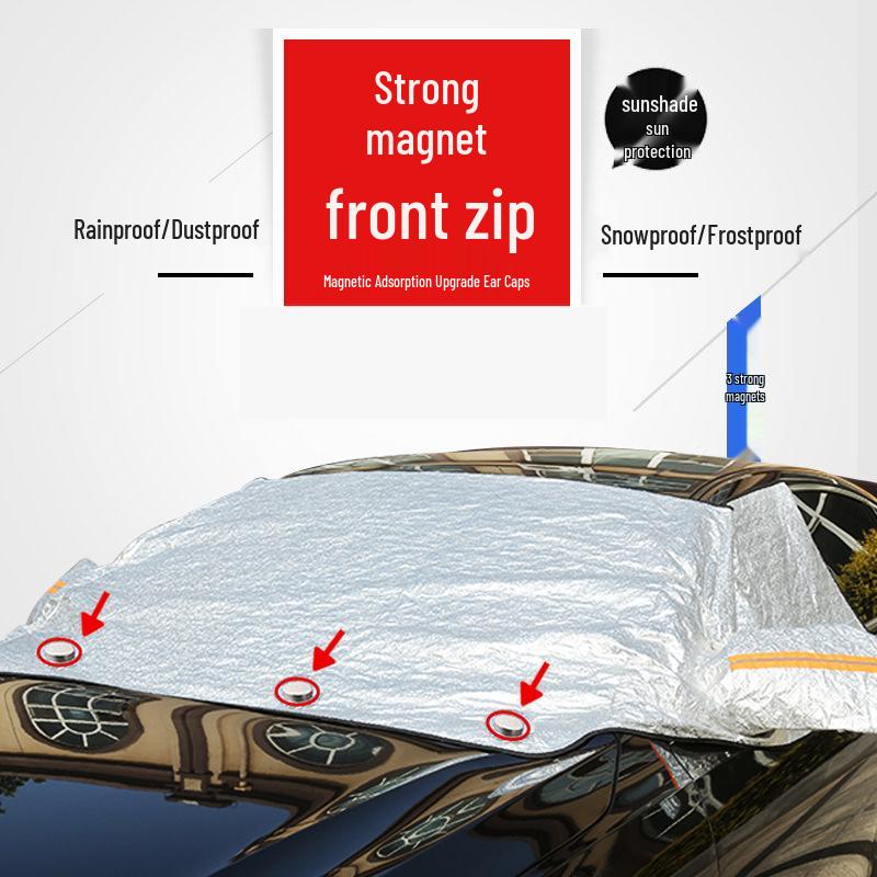 Magnetic Sunshade Half Car Cover - Front Windshield, Four-Season Use, Rainproof Visor