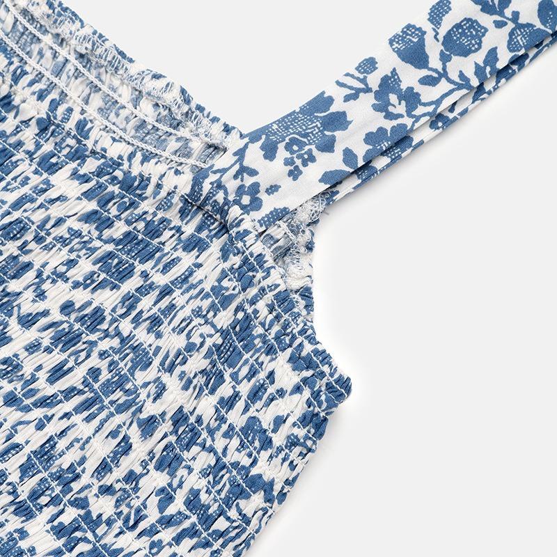 Summer Long Sleeveless Elastic Waisted Printed Camisole Dress