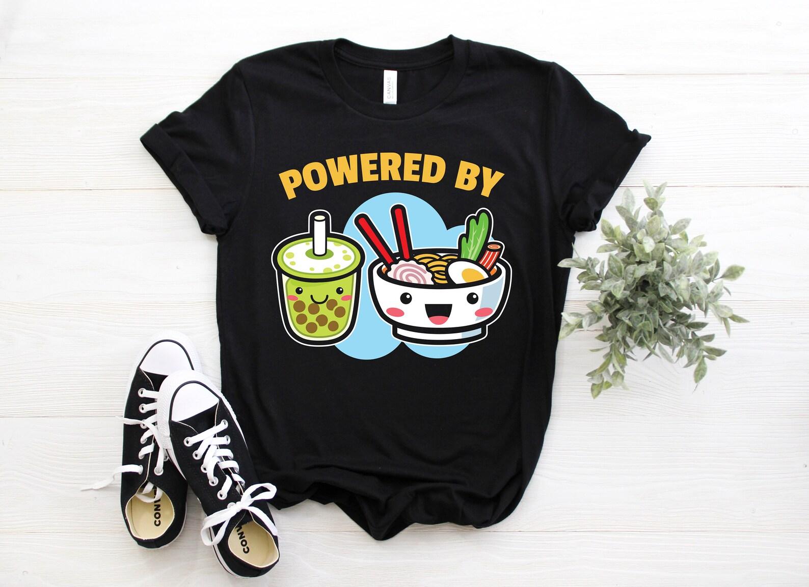 Powered By Bubble Tea Ra Drink Lover Cute Kawaii Boba T-Shirt, Japanese Noodles, Taiwanese Taiwan Drinking, Bes-teas, Cool Bubbles Gifts, 150