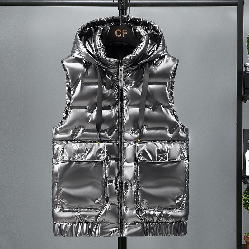 

Men s Wash-free Down Cotton Vest: Warm Padded Gilet for Autumn and Winter, Plus Size Workwear. XL серебряный