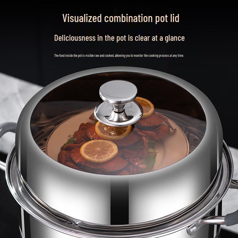 Large Capacity 201 Steel 2-Layer Steamer & Soup Pot