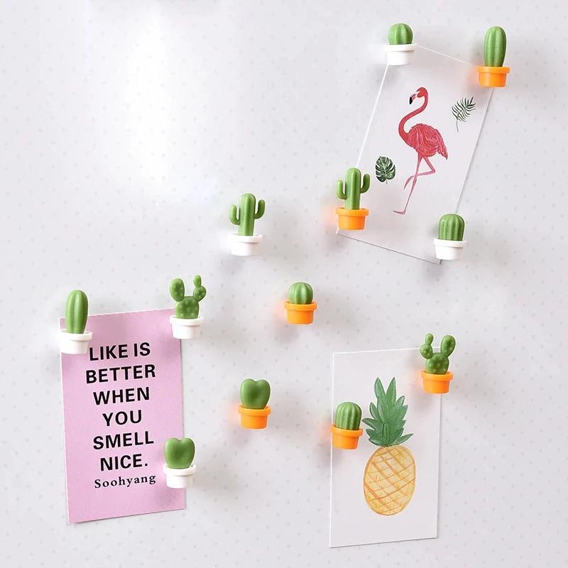 6pcs Set 3D Cute Cartoon Cactus Fridge Magnet Decor Creative Message Board Stickers Home Decoration Refrigerator Sticker Gift