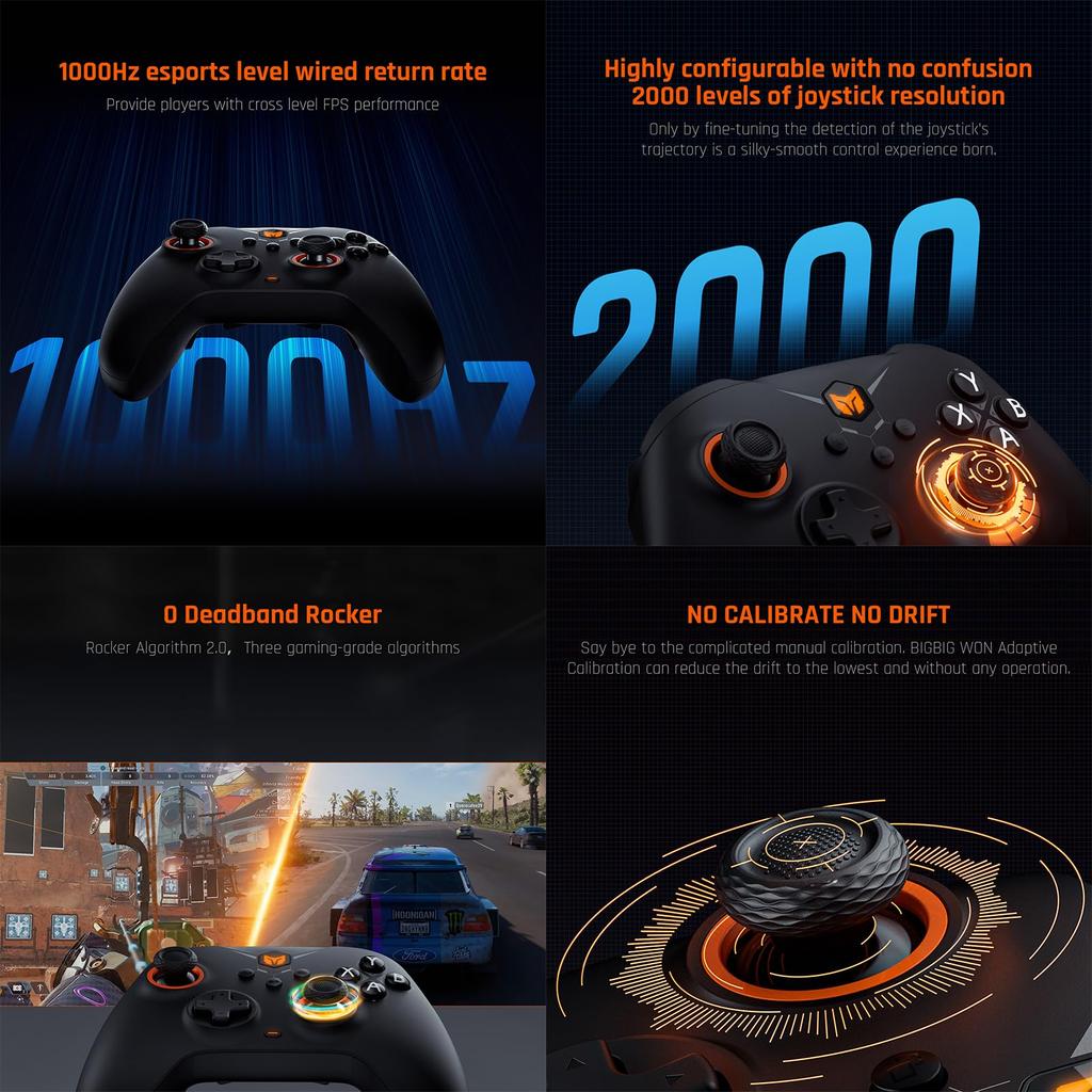 Wireless BIGBIG WON Gale PC Motion Hall Effect 4 Custom Wireless Gaming Controller for Controller, Controller, Aiming, Triggers, Buttons, App,