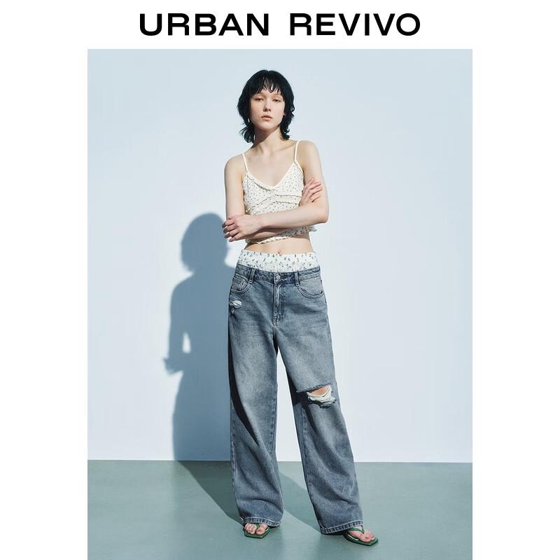 

UR 2025 Весенние женские джинсовые длинные брюки с цветочным принтом и рваными деталями 30