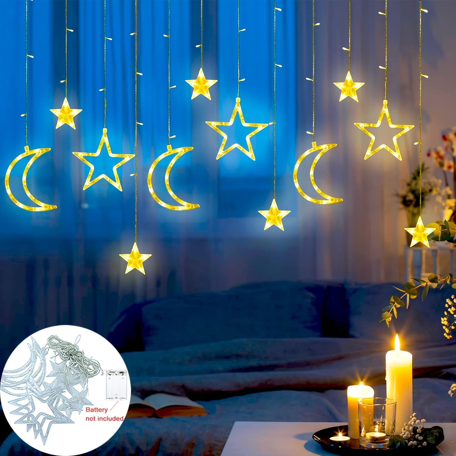 

3.5m Star Moon LED Curtain String Light Battery Power Christmas Garland Fairy Lamp for Outdoor Garden Wedding Xmas NewYear Decor Battery box