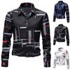 Men's Fashion Casual Long Sleeve Button Lapel Print Suit Shirt Top Blouse