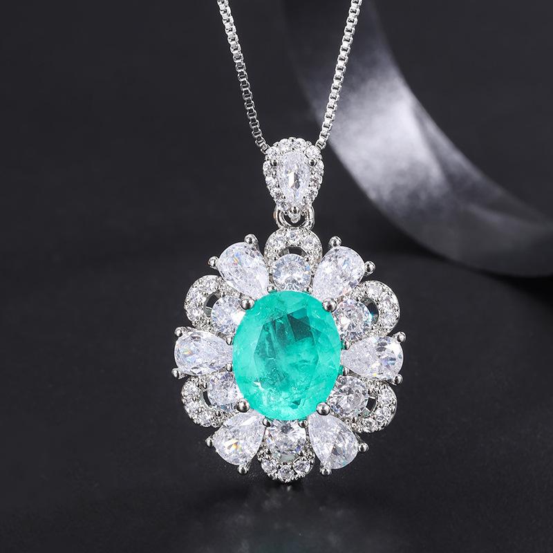 Emerald Banquet Pendant Simulation Paraiba Ring Ladies' Jewelry Set