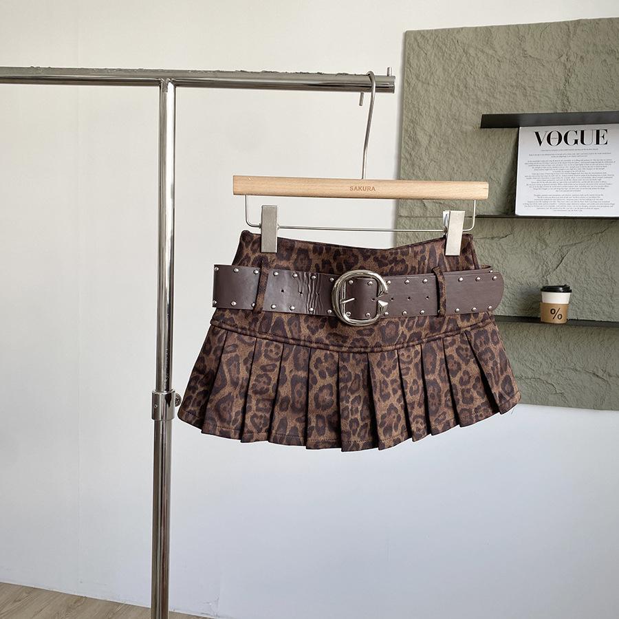 American Spicy Girl Leopard Print High-Waist Slim Mini Skirt for Autumn/Winter M