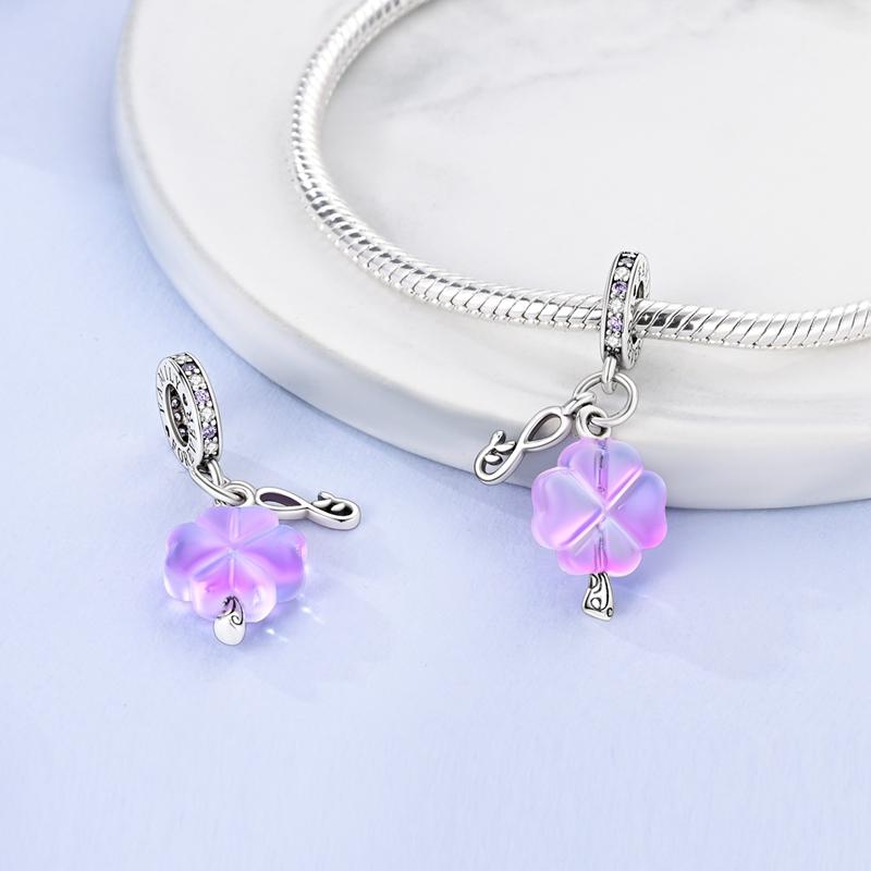 Charms Copper Purple Glass Flower Family Pendant Beads Fit Charms Plata Original Bracelet Beads Women Jewellery Making